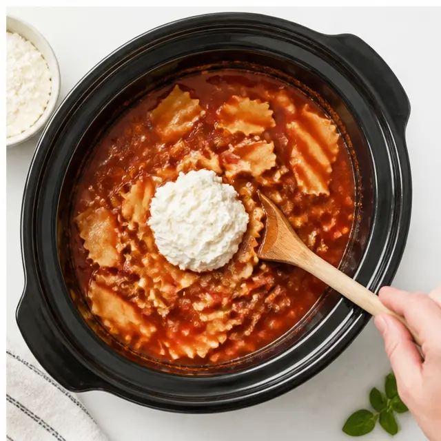 Adding broken lasagna noodles