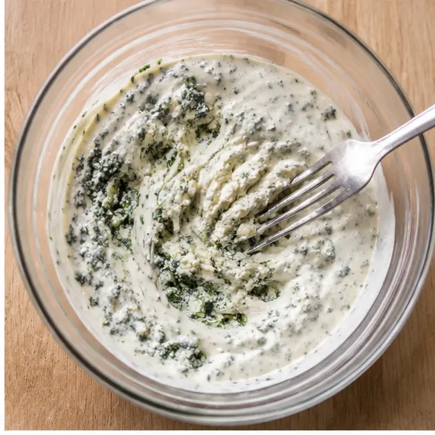 Step 2: Mash half the blue cheese crumbles into the mixture with a fork