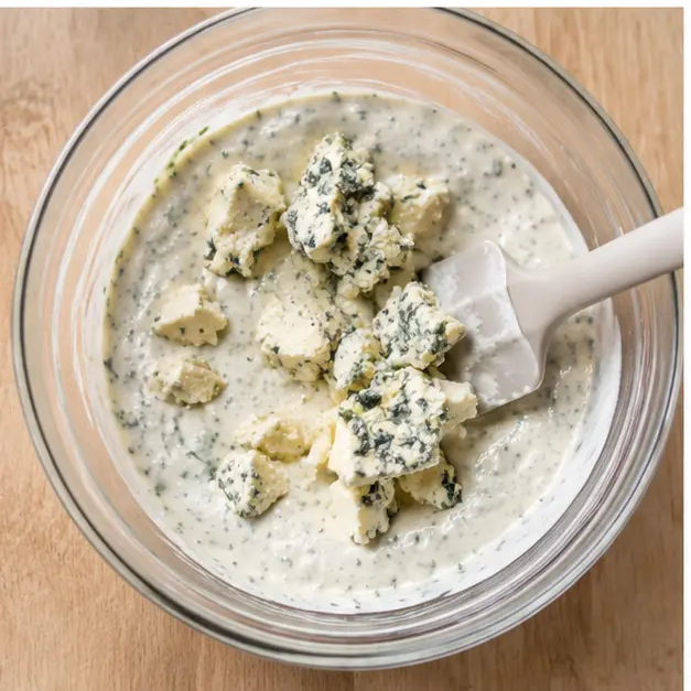 Step 3: Fold in the remaining chunks of blue cheese to keep them intact