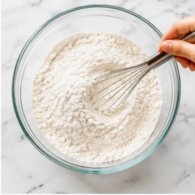 Whisk dry ingredients including flour and baking soda