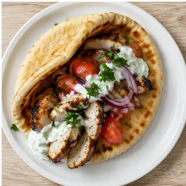 Step 4: Assembling the finished gyro wrap with tzatziki and toppings