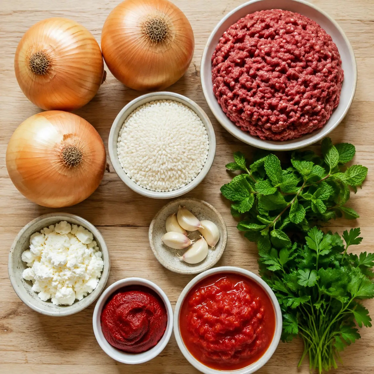 greek stuffed onions - main ingredients