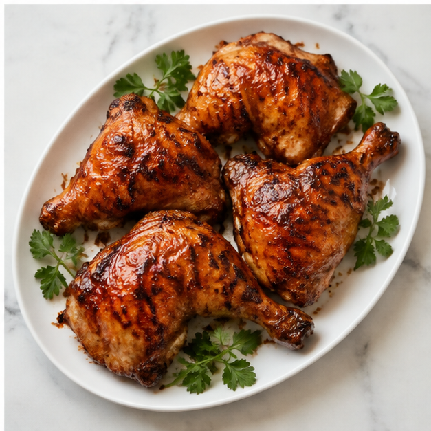 Step 4: Final plated grilled chicken quarters with glaze