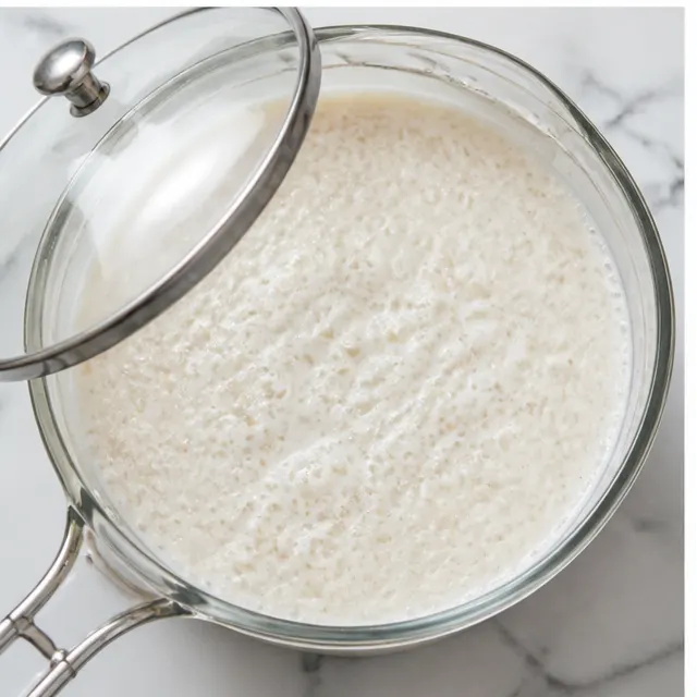 Step 3: Simmer the jasmine rice gently in creamy full-fat coconut milk until fluffy