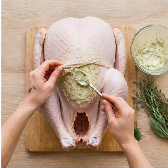 Step 2: Spreading the garlic herb butter under the skin
