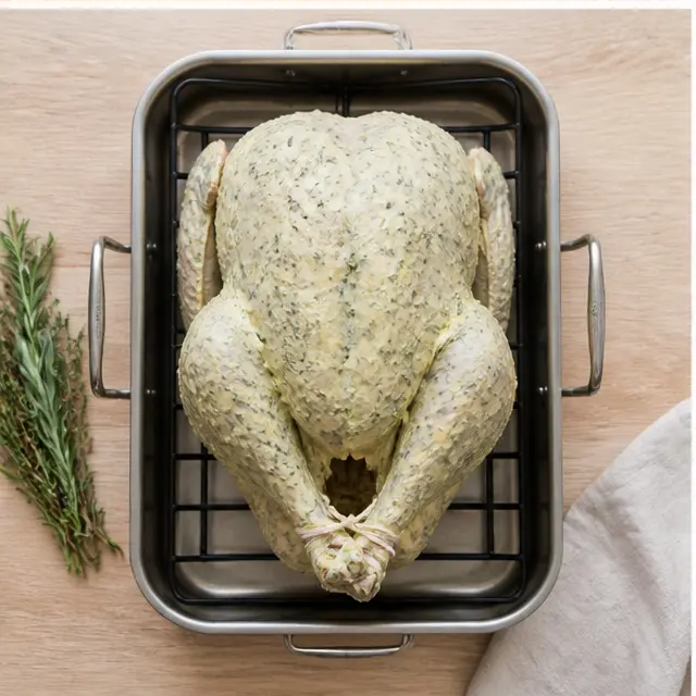 Step 3: Roasting the turkey on a rack in a roasting pan