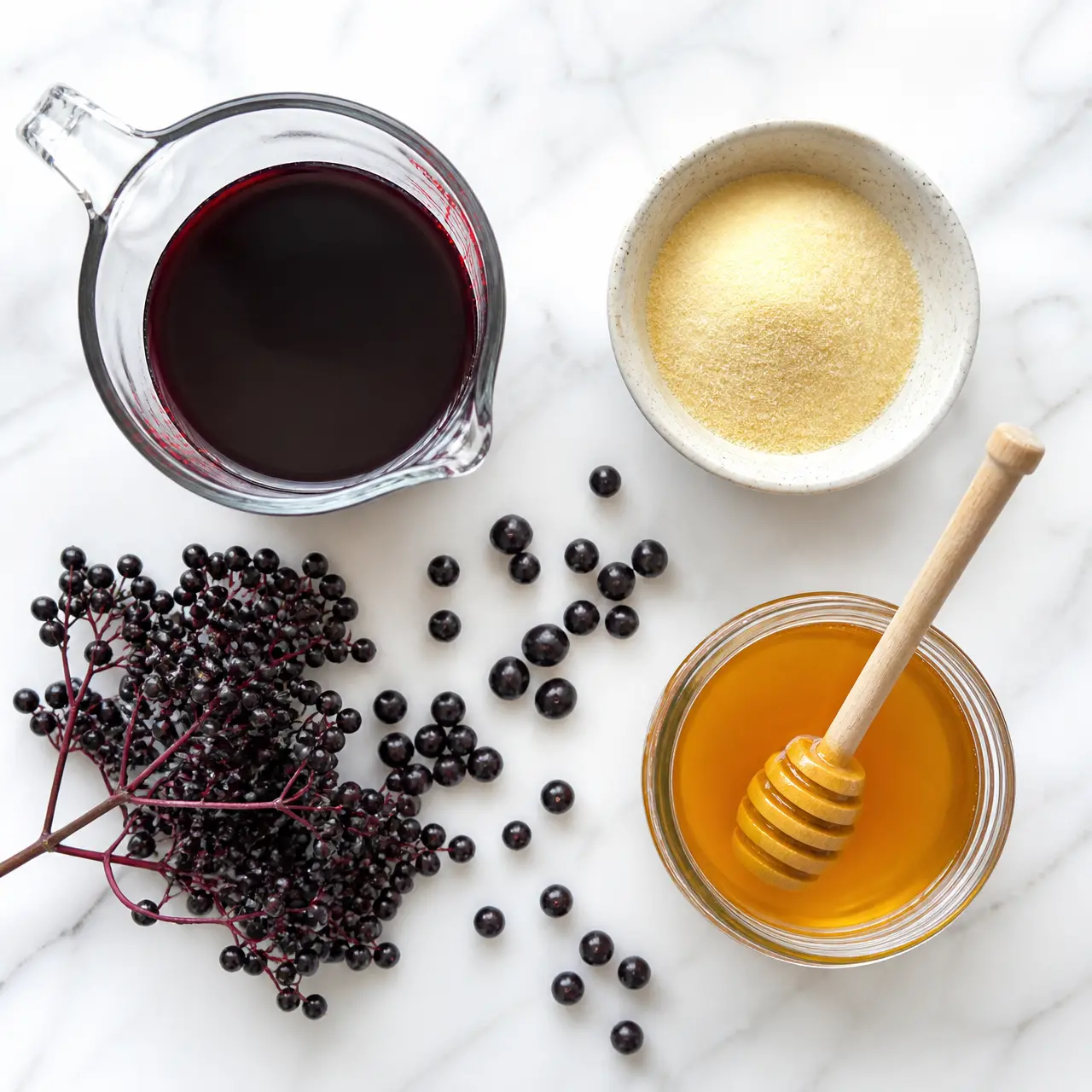 homemade elderberry gummies - main ingredients
