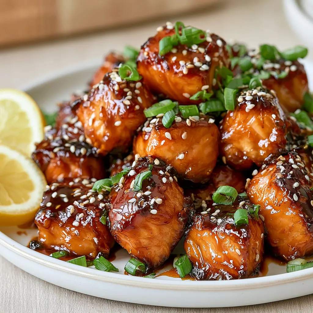 honey garlic salmon bites - final presentation
