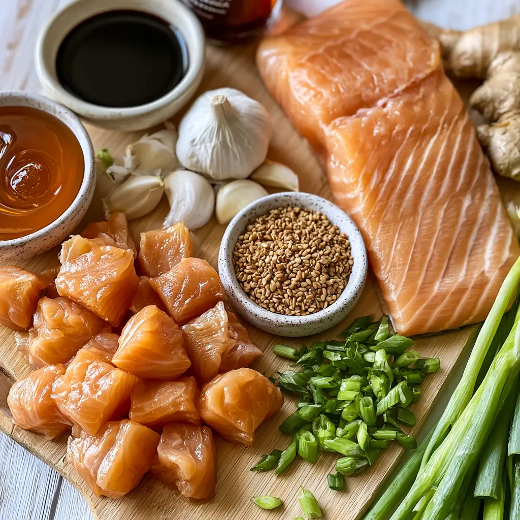 honey garlic salmon bites - main ingredients