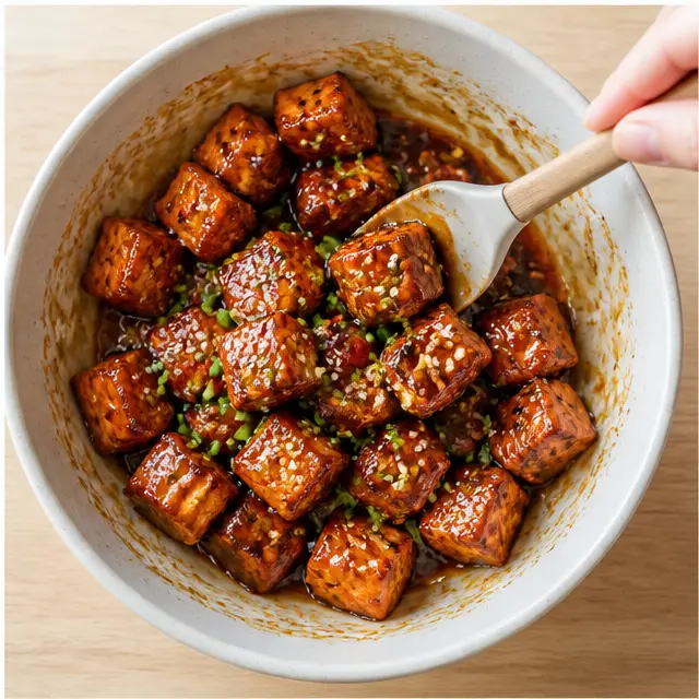 Step 4: Toss cooked salmon bites in the glossy thickened glaze