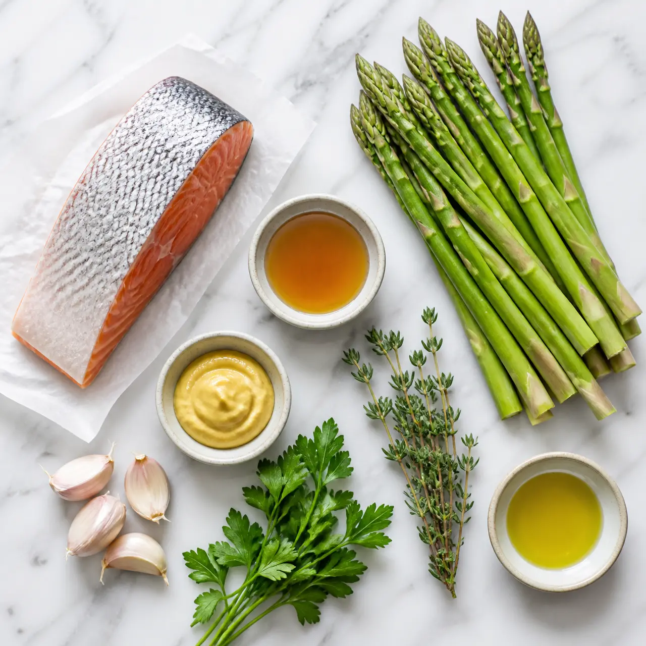 honey garlic salmon with asparagus - main ingredients