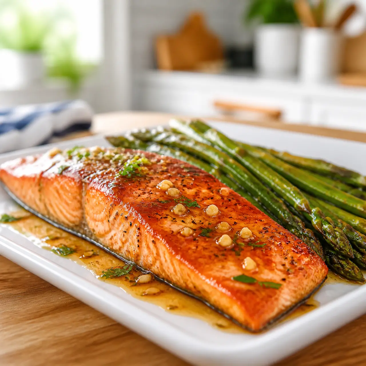 honey garlic salmon with asparagus - final presentation