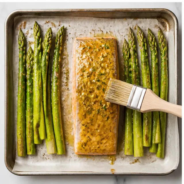 Step 3: Brush the sticky glaze over the salmon and asparagus