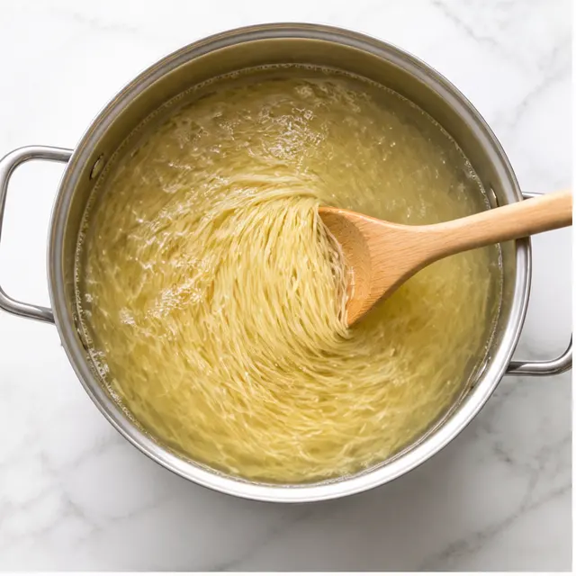 Step 1: Boiling the angel hair pasta in salted water