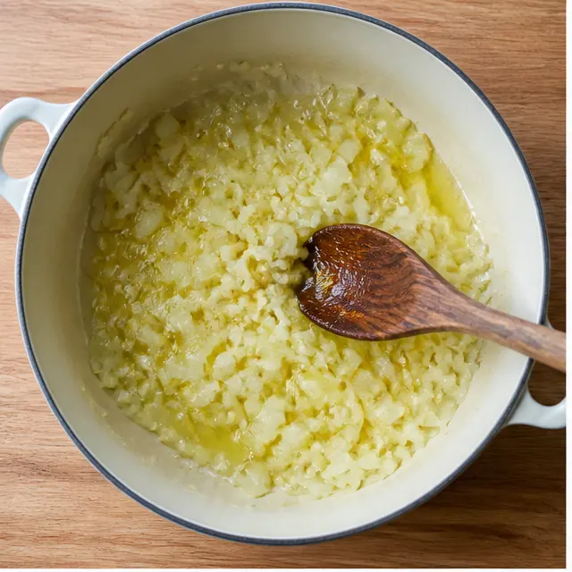 Step 1: Sauté the onion and garlic in olive oil