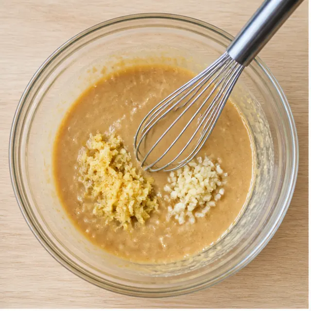 Step 1: Whisking the miso marinade with ginger and garlic