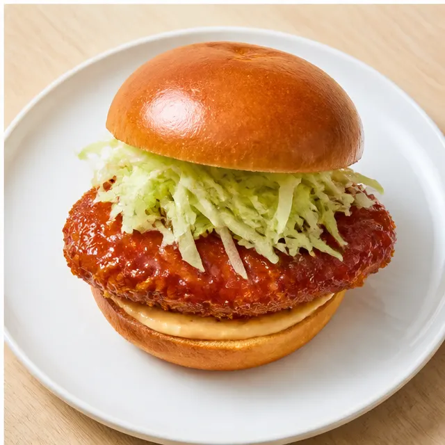 Step 4: Assembling the glazed fillet on a brioche bun with shredded lettuce