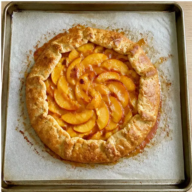 Step 4: Baking until the crust is golden and the peach juices are bubbling