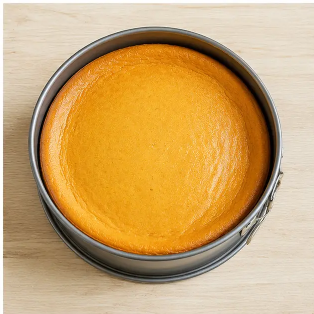 Step 4: Cooling the baked cheesecake in the turned-off oven, door propped open