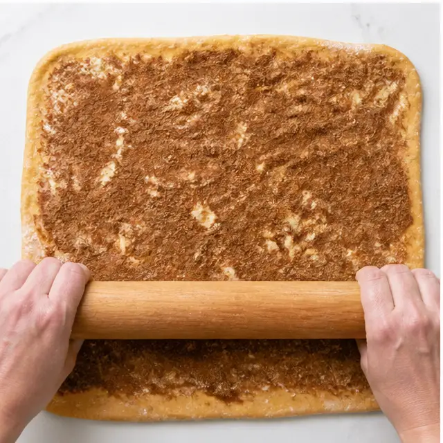Step 3: Rolling out dough and spreading brown sugar filling