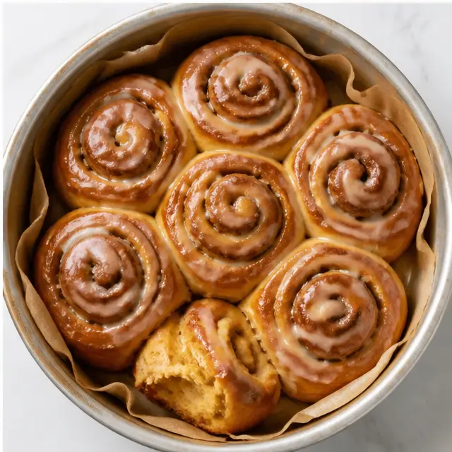Step 4: Drizzling maple glaze over baked rolls