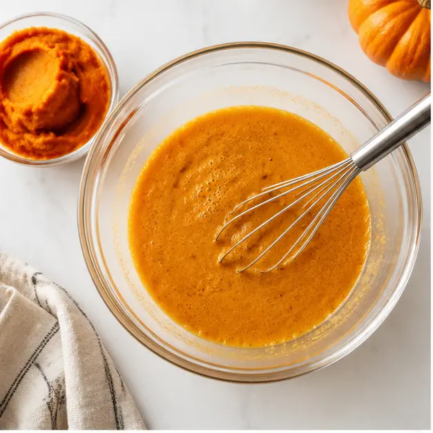 Step 1: Whisking wet ingredients with pumpkin puree