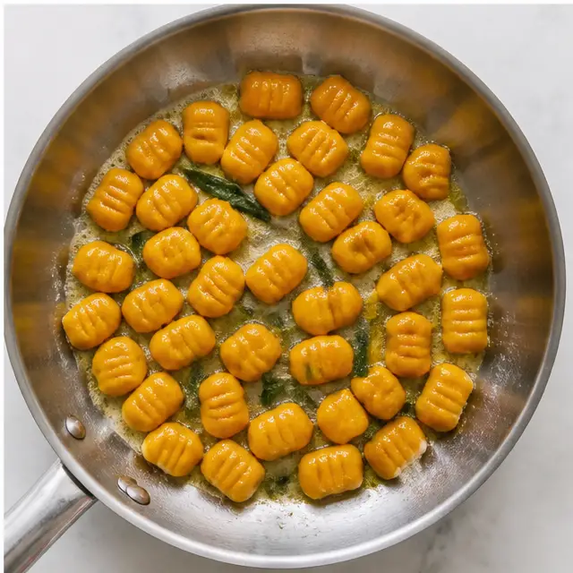 Step 4: Sautéing gnocchi in brown butter sage