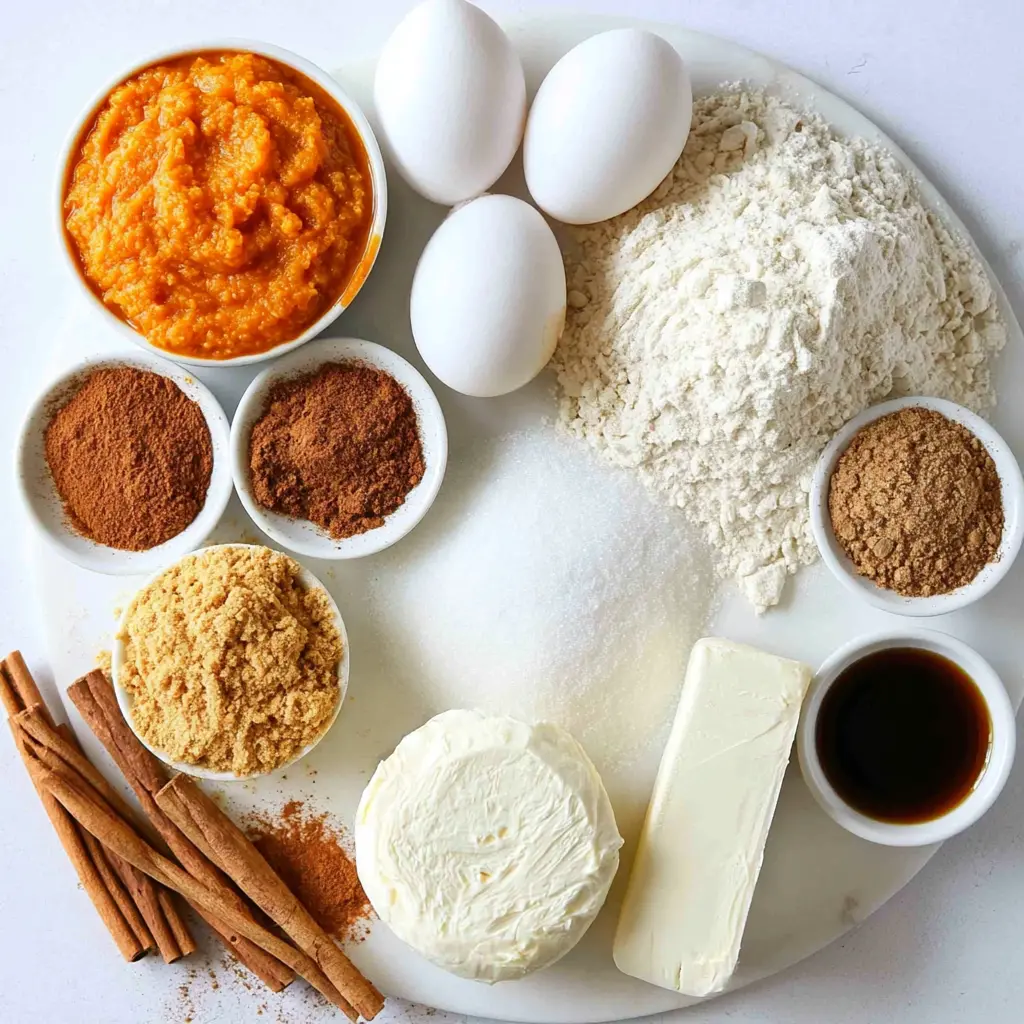 pumpkin roll with cream cheese filling - main ingredients