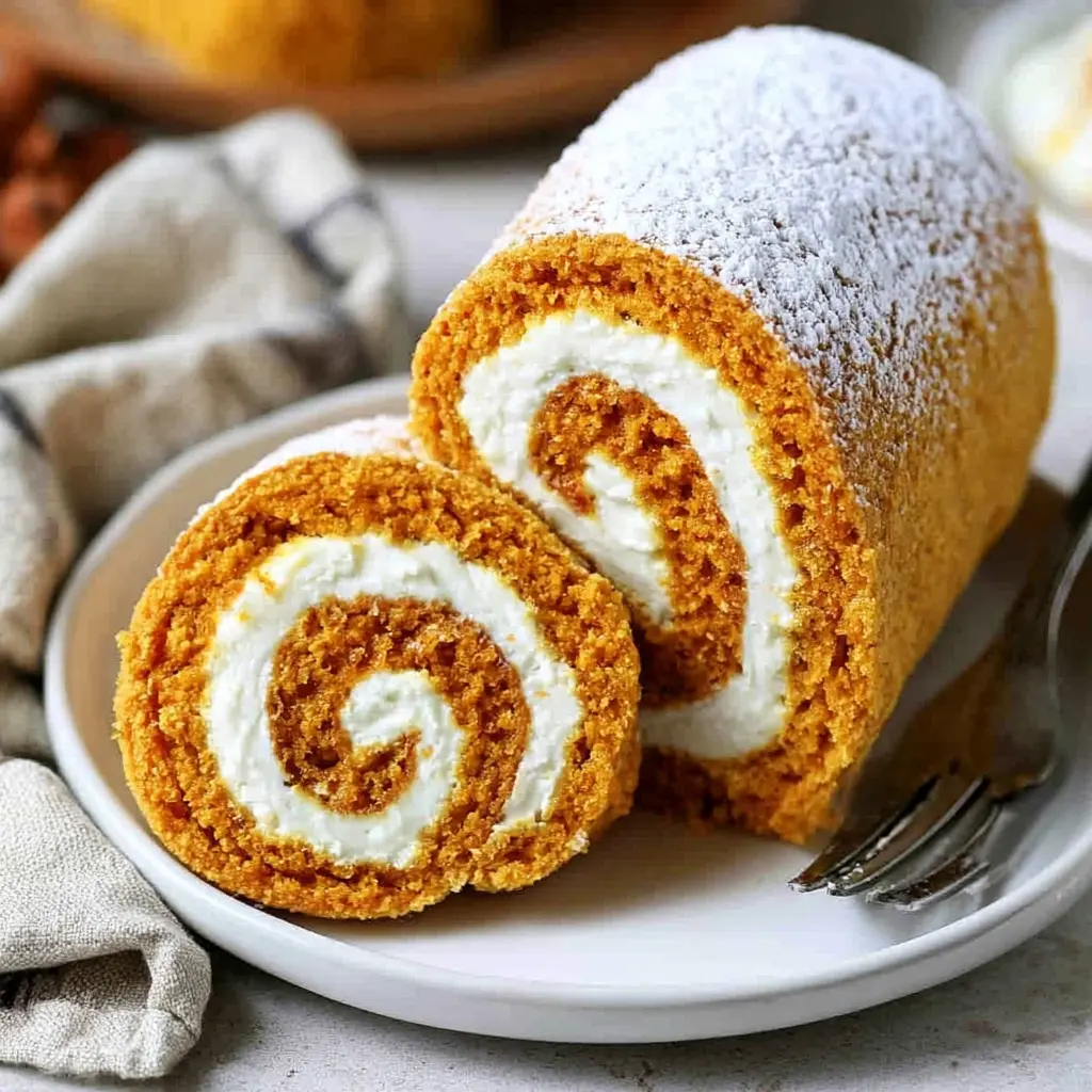 pumpkin roll with cream cheese filling - final presentation