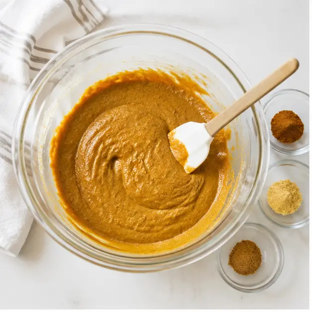 Mix the spiced pumpkin batter