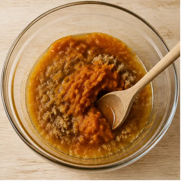 Step 1: Whisk melted butter with pumpkin puree and brown sugar