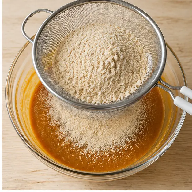 Step 2: Sift dry flour mixture into the wet pumpkin batter
