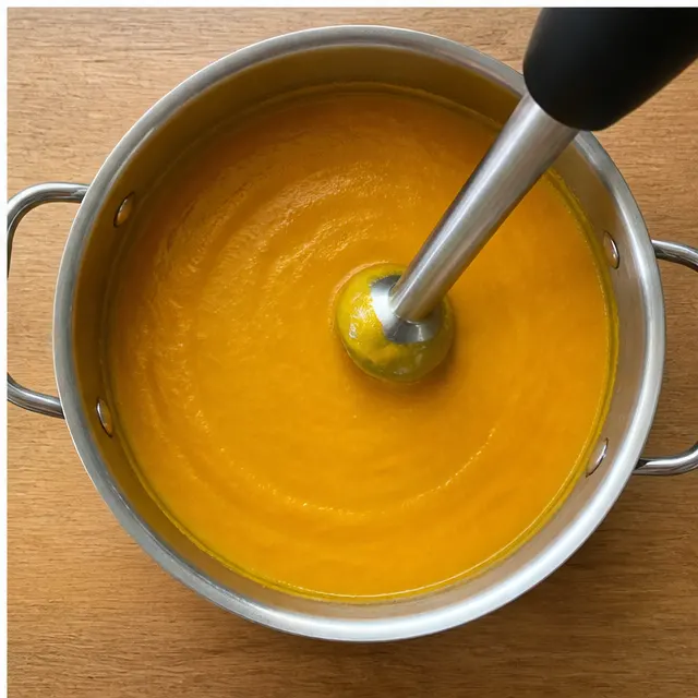 Step 4: Blend the soup with an immersion blender until silky smooth