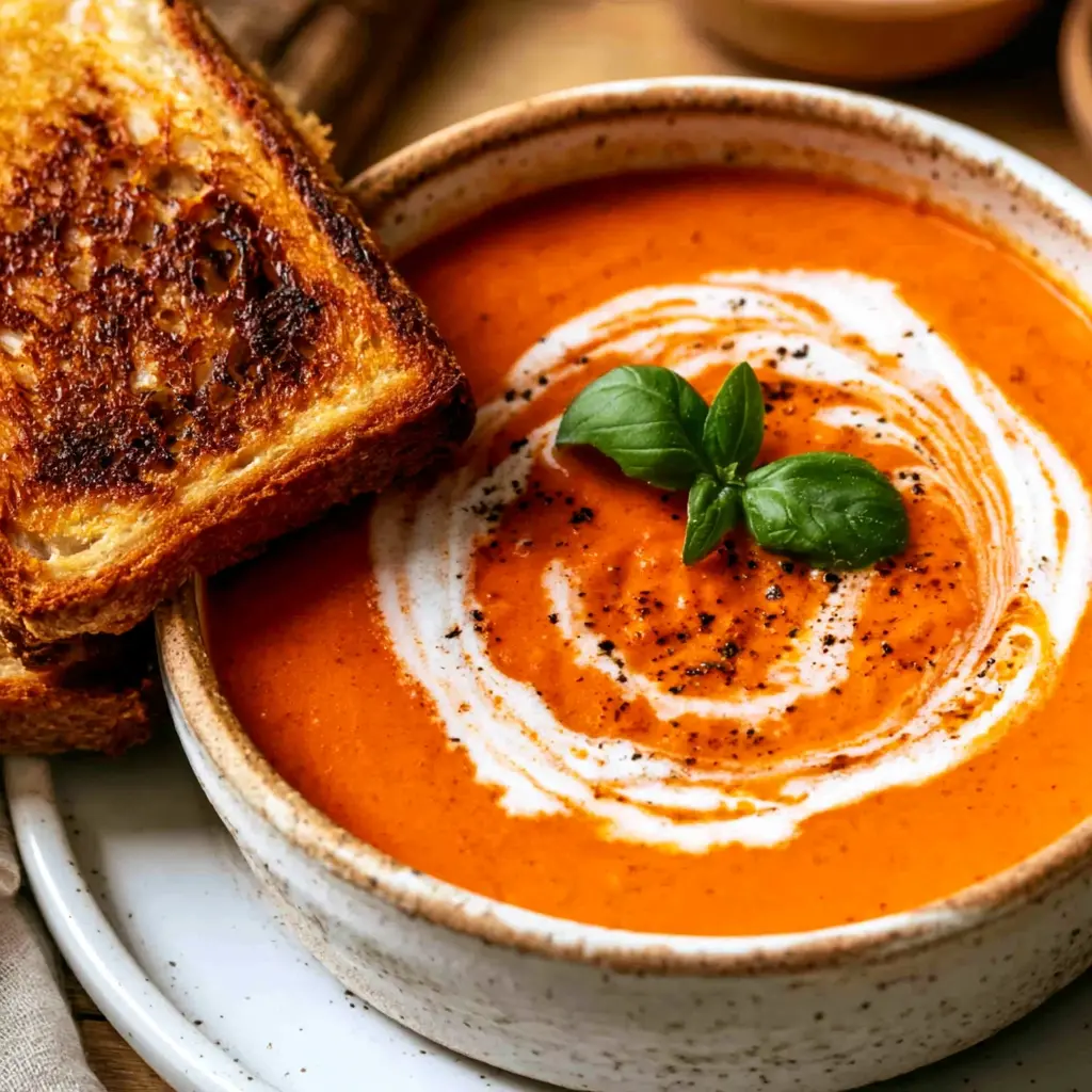 roasted tomato basil soup - final presentation