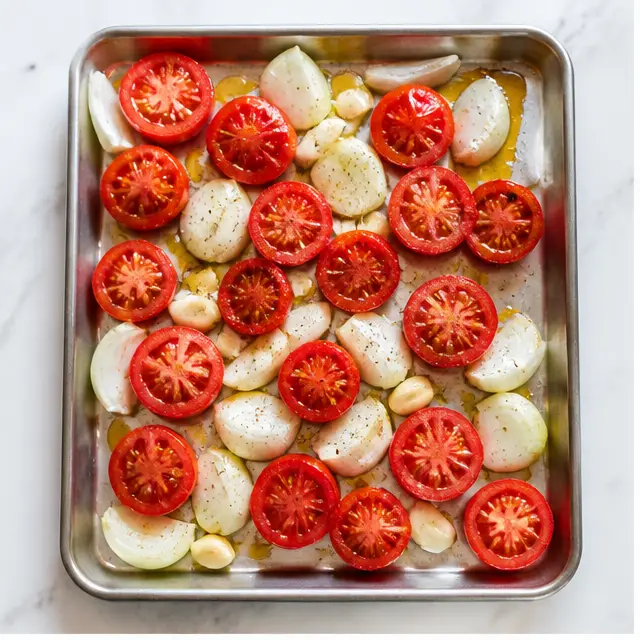 Step 1: Roasting fresh tomatoes with onion