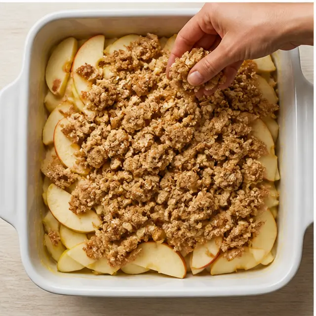 Scatter the topping over the apple layer