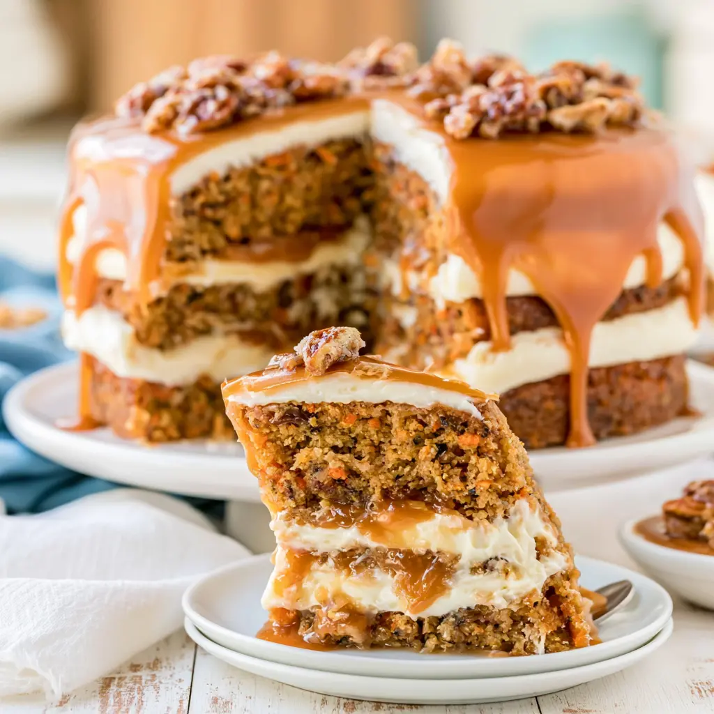 salted caramel carrot cake - final presentation