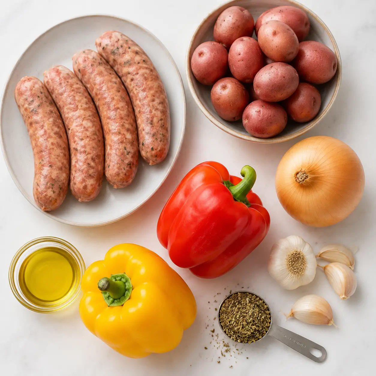 sausage and peppers foil packets - main ingredients