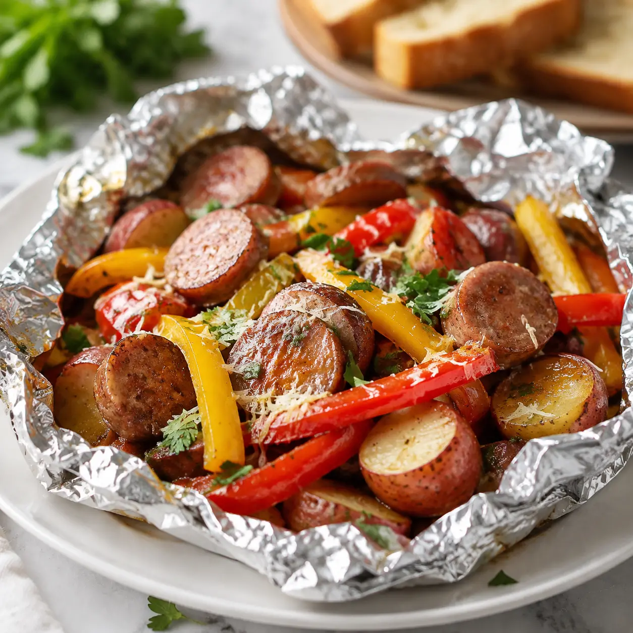 sausage and peppers foil packets - final presentation