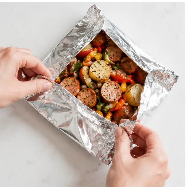 Step 3: Crimping the foil edges to form tight sealed packets