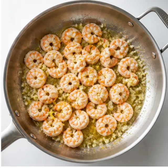 Step 2: Sear shrimp in butter and olive oil until pink