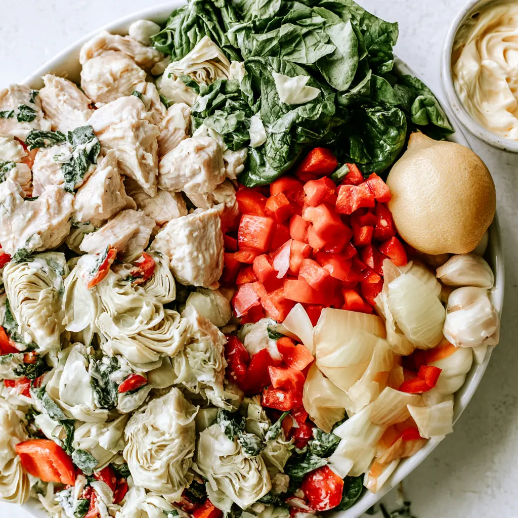 spinach artichoke chicken bake - main ingredients