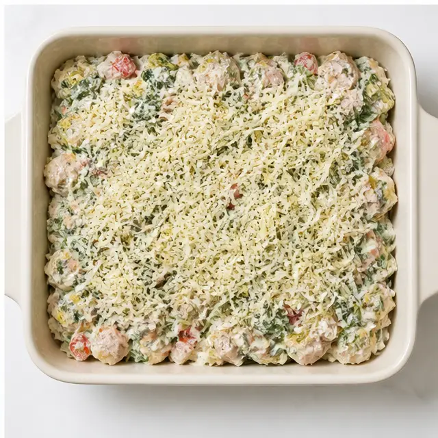 Bake at 400°F until golden, bubbling, and chicken hits 165°F