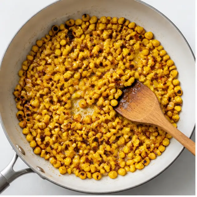Char the corn in olive oil until spotty