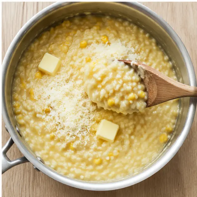 Step 4: Stir in cold butter and grated Parmesan off the heat