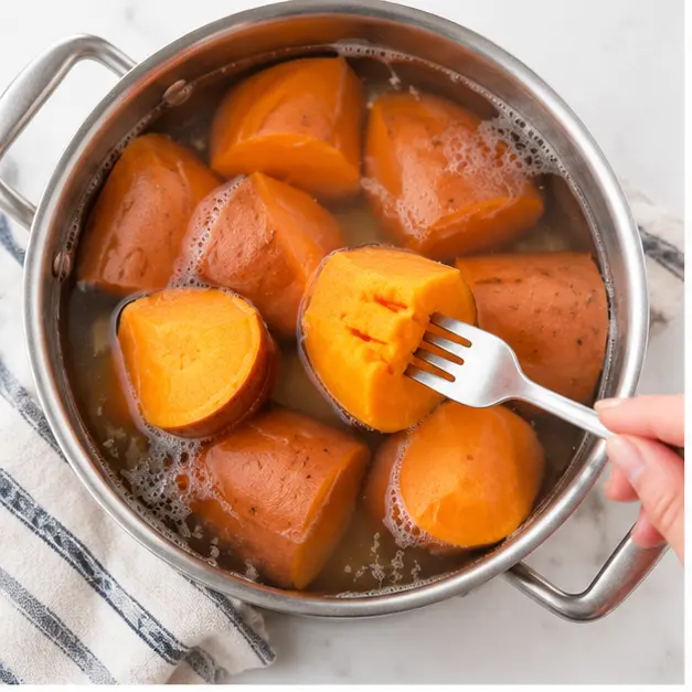 Step 1: Simmer sweet potatoes in boiling water until fork-tender