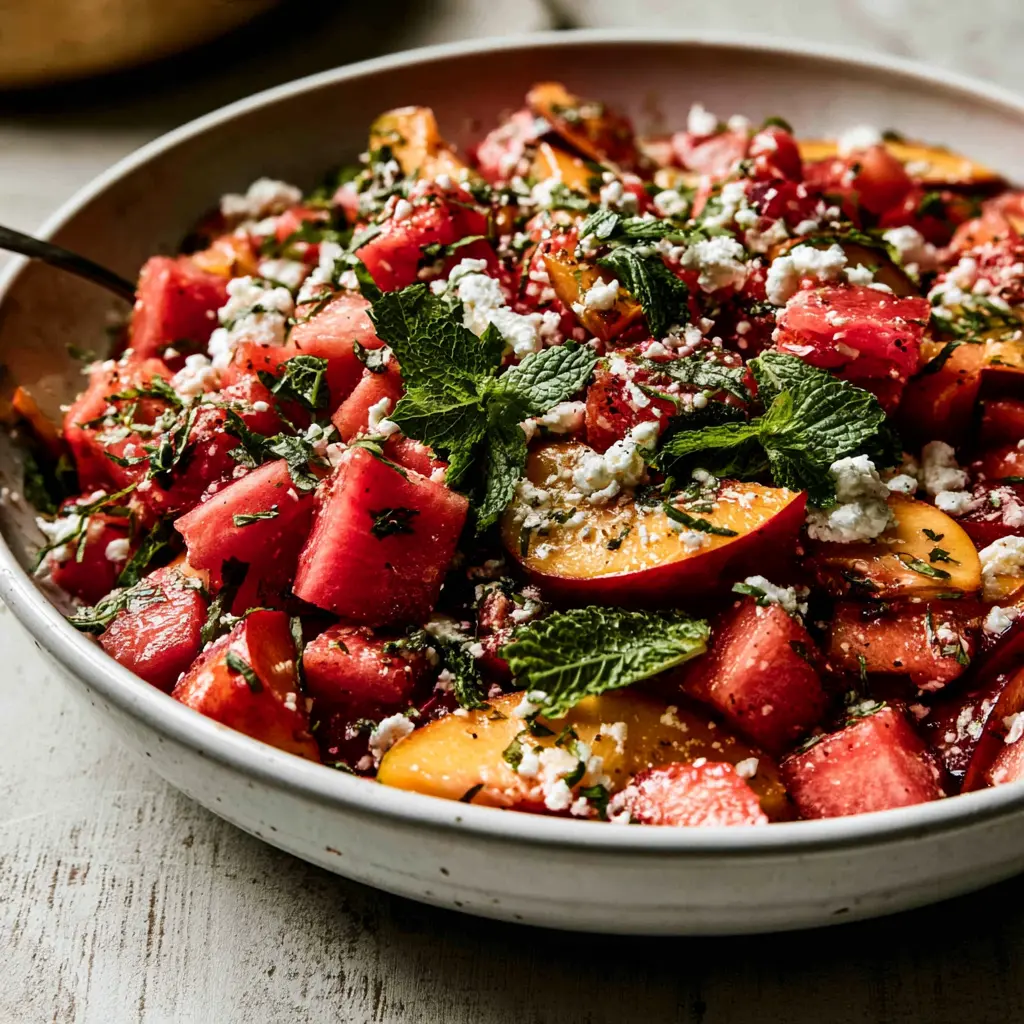 watermelon peach salad - final presentation