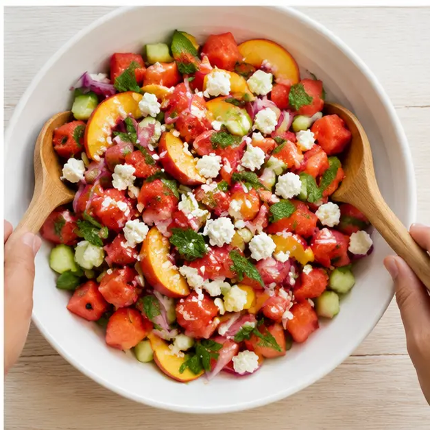 Step 4: Tossing the salad and adding feta