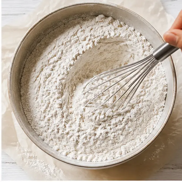 Step 2: Whisking the low-protein flour, baking soda, cornstarch, and fine salt together