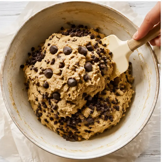 Step 3: Folding regular and mini semi-sweet chocolate chips into the cookie dough